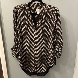 Chico's Black and Cream Chevron Blouse